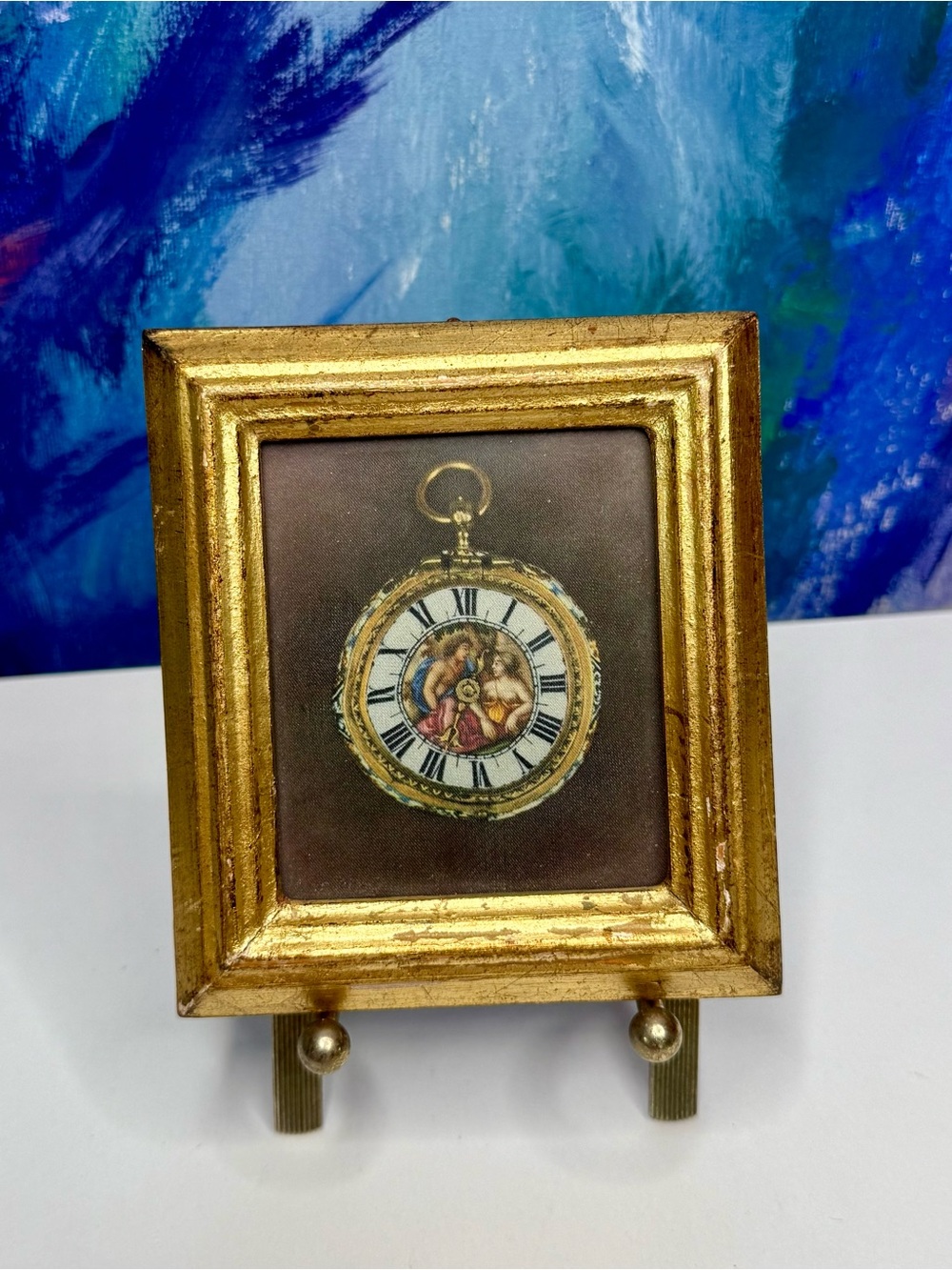 Vintage Museum Souvenir Image of Huaud Pocket Watch Gold Frame Made in Italy 50s